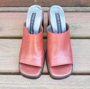 TOMMY HILFIGER Leather Red Mules Clogs Size 7 1/2